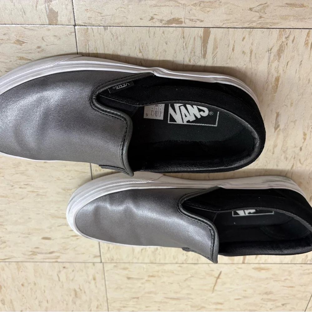 Vans Metallic Silver and Black Slip-Ons. SIZE  8.5